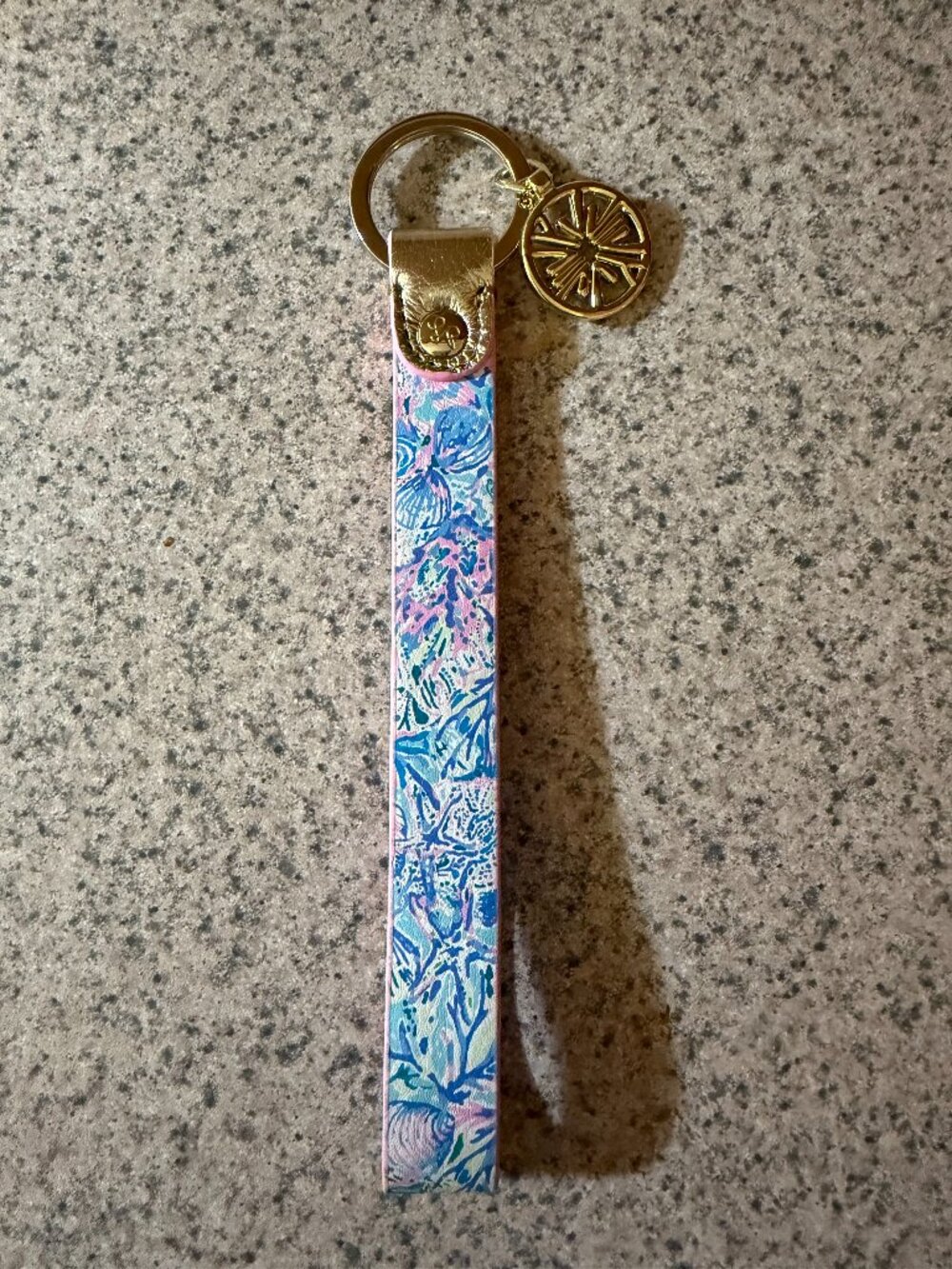 Lilly Pulitzer Floral Blue and Pink Wristlet/Keychain - Gold Logo